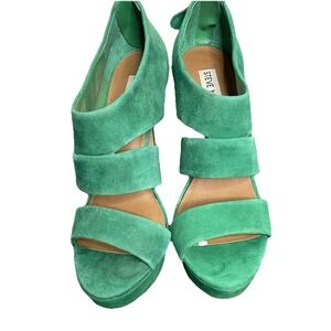 Steve Madden 8.5 Buzzer Green Suede Platform Heels Zipper Heel Women's Y2K NIB